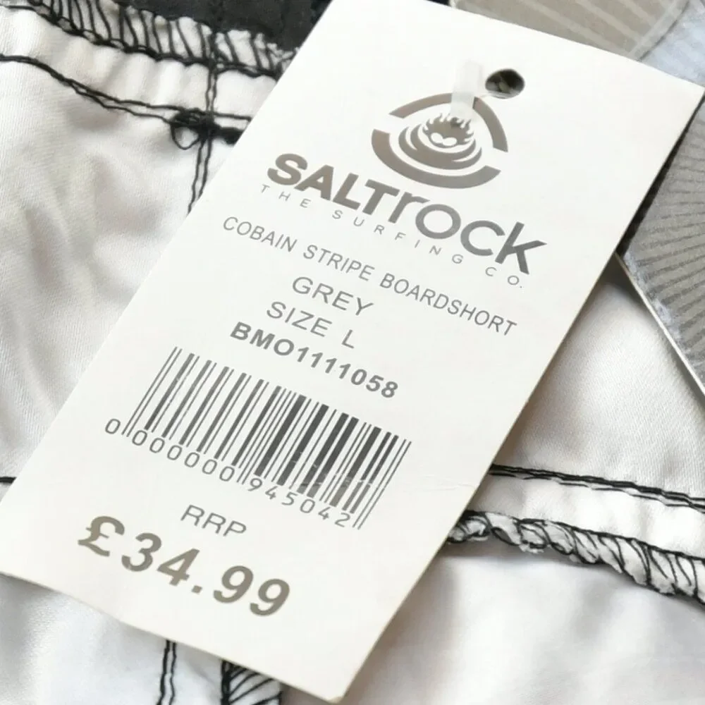 NWT - SALTrockCobain Stripe Boardshort Grey, Size L